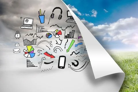 Sky background with graphics over landscape background Stock Photos