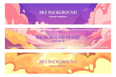 Sky background. Horizontal banners collection. Pink clouds landscape with c.. Stock Illustration