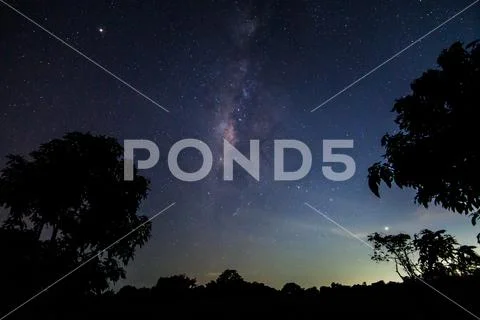 Sky background at night and Milkyway Stock Photos