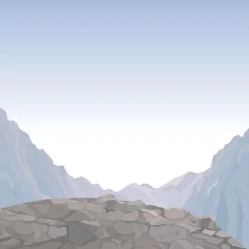 Sky background with rock ledge mountain overlooking highlands Stock Illustration