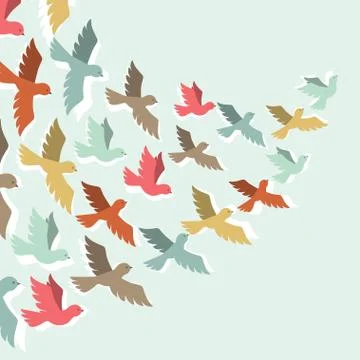 Sky background with stylized color flying birds Illustrazione stock
