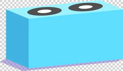 Sky-blue 3D isometric brick with studs is floating, casting violet shadow on Stock Illustration
