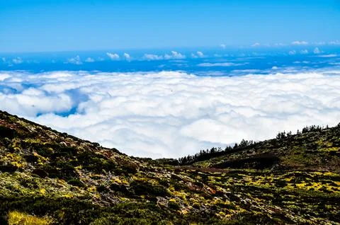 The sky is blue and the clouds are white Stock Photos
