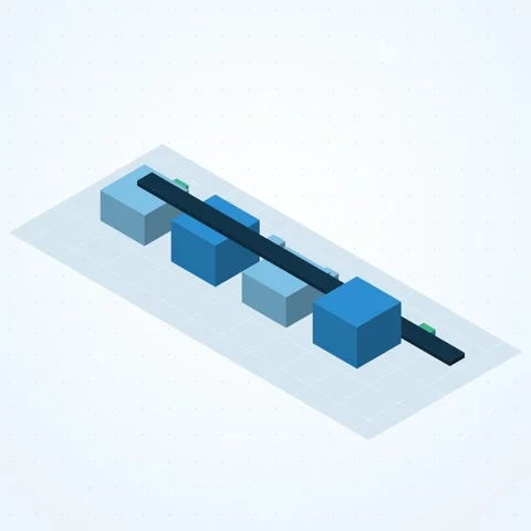 Sky blue and orange isometric processing pipeline looping animation, square 1:1 Stock Footage 346258106