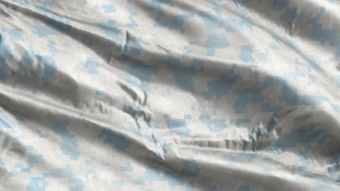 Sky blue army camouflage textile fabric slow waving on the wind background. M Stock Footage 197308455