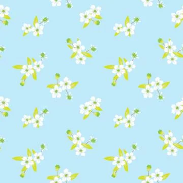 Sky blue Botanical Floral Seamless Pattern Background Stock Illustration