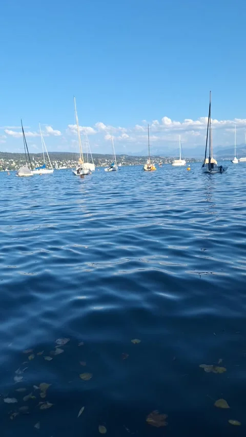 Sky-blue, clean water in Lake Zurich. Stock Footage 342768558