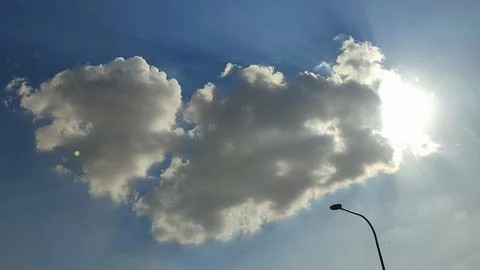 Sky blue, cloud gray white heart shaped, nature background air atmosphere w.. Stock Photos