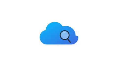 Sky Blue Cloud Storage Icon with Animated Magnifying Glass Scanning Data in.. Stock Footage 346611152