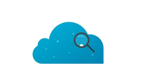 Sky Blue Cloud Storage Icon with Expanding Magnifying Glass Scanning Data M.. Stock Footage 346611166