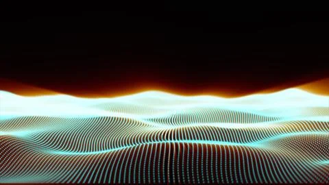 Sky blue  particles wave flow digital abstract background isolated on black.. Stock Illustration