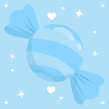Sky Blue Pastel Wrapped Candy with Hearts and Stars Sweet Background Vector.. Stock Illustration