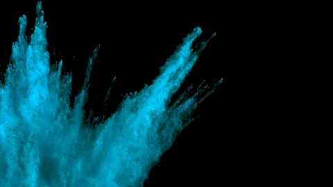 A sky blue powder explosion on black background. Slow motion from left corner Vidéo 122436708