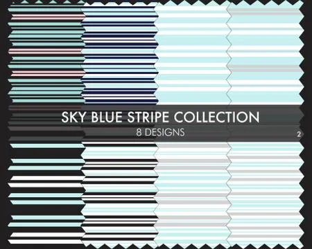 Sky Blue Stripe Seamless Pattern Collection Stock Illustration