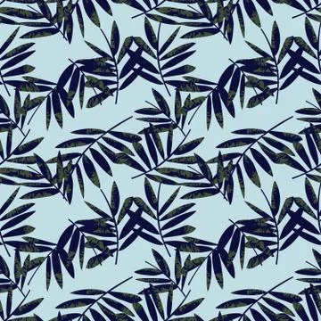 Sky Blue Tropical Botanical Leaf Seamless Pattern Background Stock Illustration