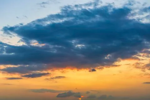 Sky with cloud and sun ray yellow and blue color background. With copy space  Stock Photos