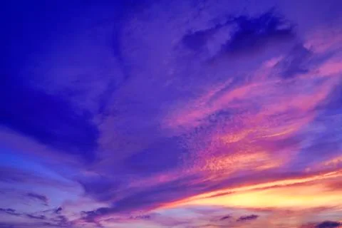 Sky with cloud and sun ray yellow and blue color background. With copy space  Stock Photos