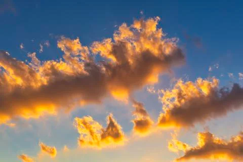Sky with cloud and sun ray yellow and blue color background. With copy space  Stock Photos