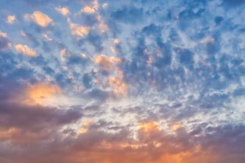 Sky with cloud and sun ray yellow and blue color background. With copy space  Stock Photos