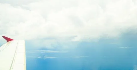 Sky Cloud Background Window Plane Aerial View Air White blue Cloudy High Stock Photos