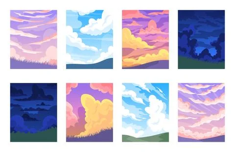 Sky cloud, nature background. Night and day summer, travel in sunset, scenery Stock Illustration