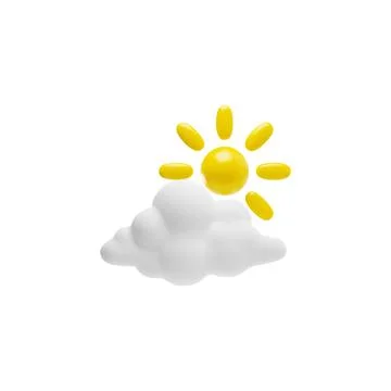 Sky cloud with sun symbol 3D cartoon style vector illustration isolated. Stock Illustration
