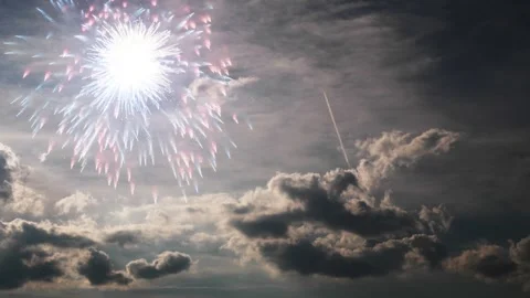 Sky with clouds and fireworks animation Stock Footage 337854224