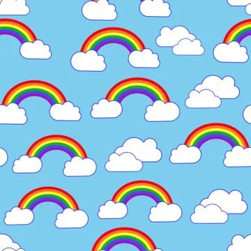 Sky clouds and rainbow seamless vector pattern Illustrazione stock