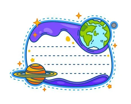 Sky clouds and space Earth planet kids memo note Illustrazione stock