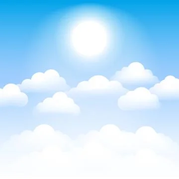 Sky with clouds and sun. Vector illustration. Stock Illustration