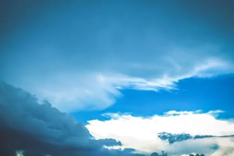 Sky clouds background. Blue summer clam relief stress concept idea. Stock Photos