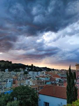 The sky clouds the city before the rain Stock Photos