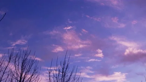 Sky with clouds at dawn, gently purple sunrise Stock Footage 166373641