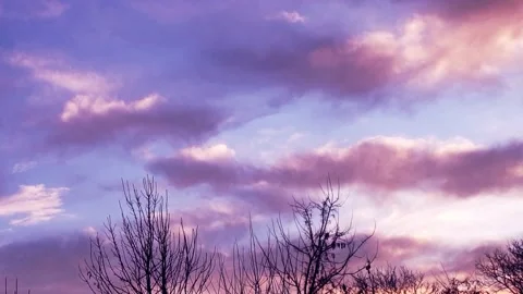 Sky with clouds at dawn, gently purple sunrise Stock Footage 166373650