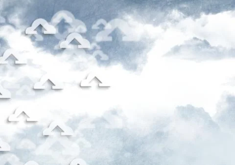 Sky clouds with graphics of clouds with upload arrows Stock Photos