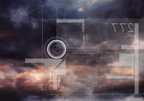 Sky clouds with graphics of futuristic interface 스톡 사진