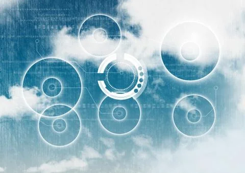 Sky clouds with graphics of interface circles Stockillustratie