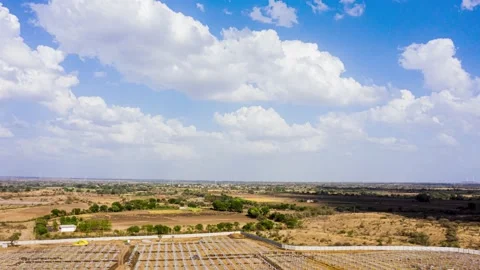 Sky With Clouds On Horizon Above Rural Landscape, Country wheat field Stock Footage 237601094