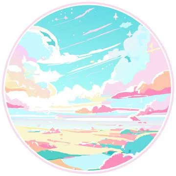 Sky clouds of land external view outside circle window wind blowing vector 库存插图
