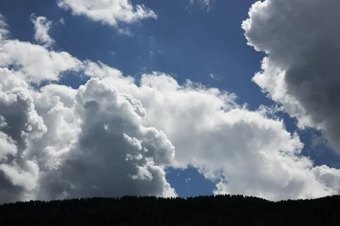 Sky with clouds mountain view horizontal background Stock Photos