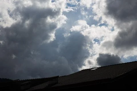 Sky with clouds mountain view horizontal background Stock Photos