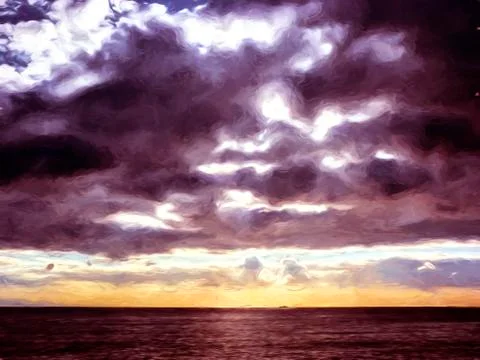 Sky with clouds over black sea Stock Illustration