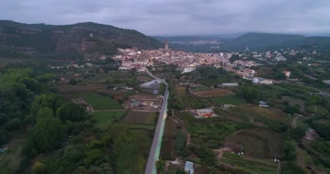 Sky with clouds over Jerica seen from a distance and drone Stock Footage 214113831