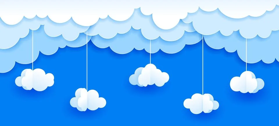 Sky clouds paper cut 3d vector natural landscape Stock Illustration