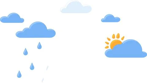 Sky with clouds, rain and sun at same time. Climate change and weather on planet Stock Illustration