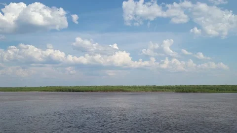 The sky with clouds is reflected in the river Stock Footage 195497876