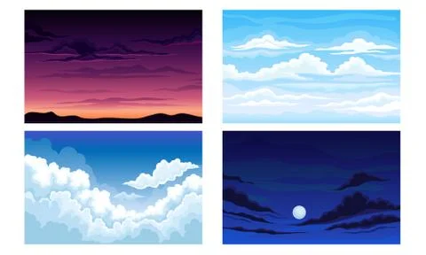 Sky with Clouds Scudding Across It and Staying Still Vector Scene Set Illustrazione stock