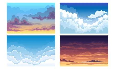 Sky with Clouds Scudding Across It and Staying Still Vector Scene Set Stock Illustration