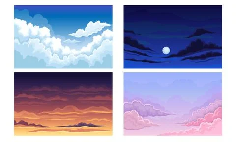 Sky with Clouds Scudding Across It and Staying Still Vector Scene Set Stock Illustration