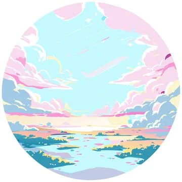 Sky clouds stream river dream land circle open window clearing air vector イラスト素材